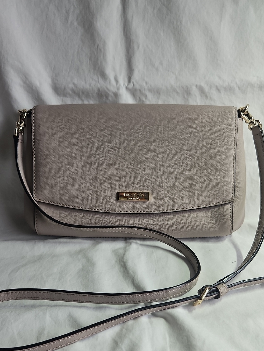 kate spade Pebbled Leather Crossbody in Taupe Gray with Gold Hardware